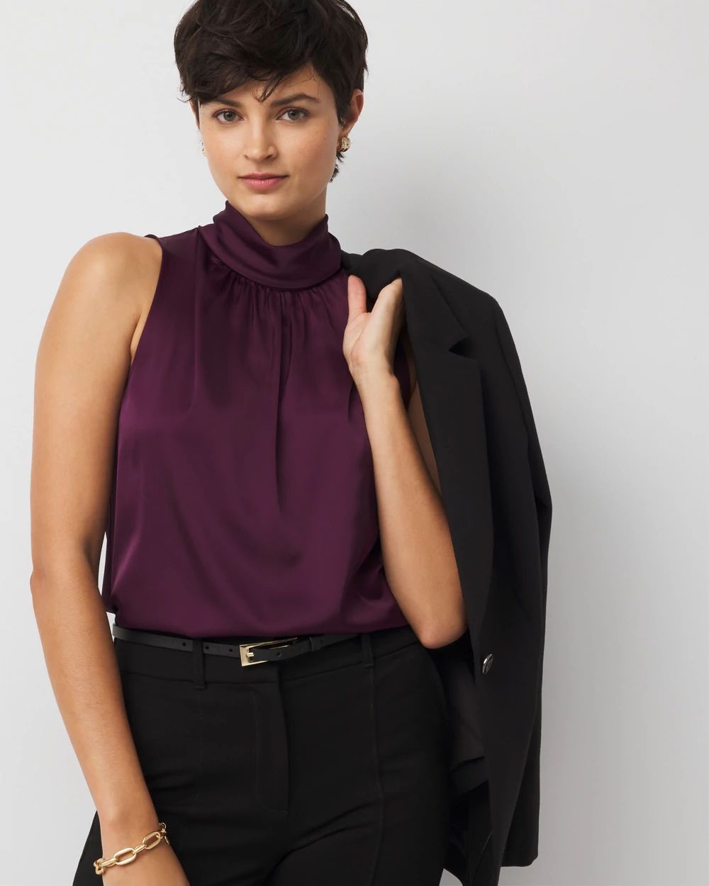 Bow Back Satin Halter Blouse