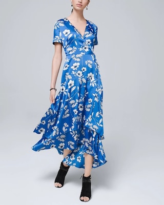 Floral Print Faux Wrap Midi Dress