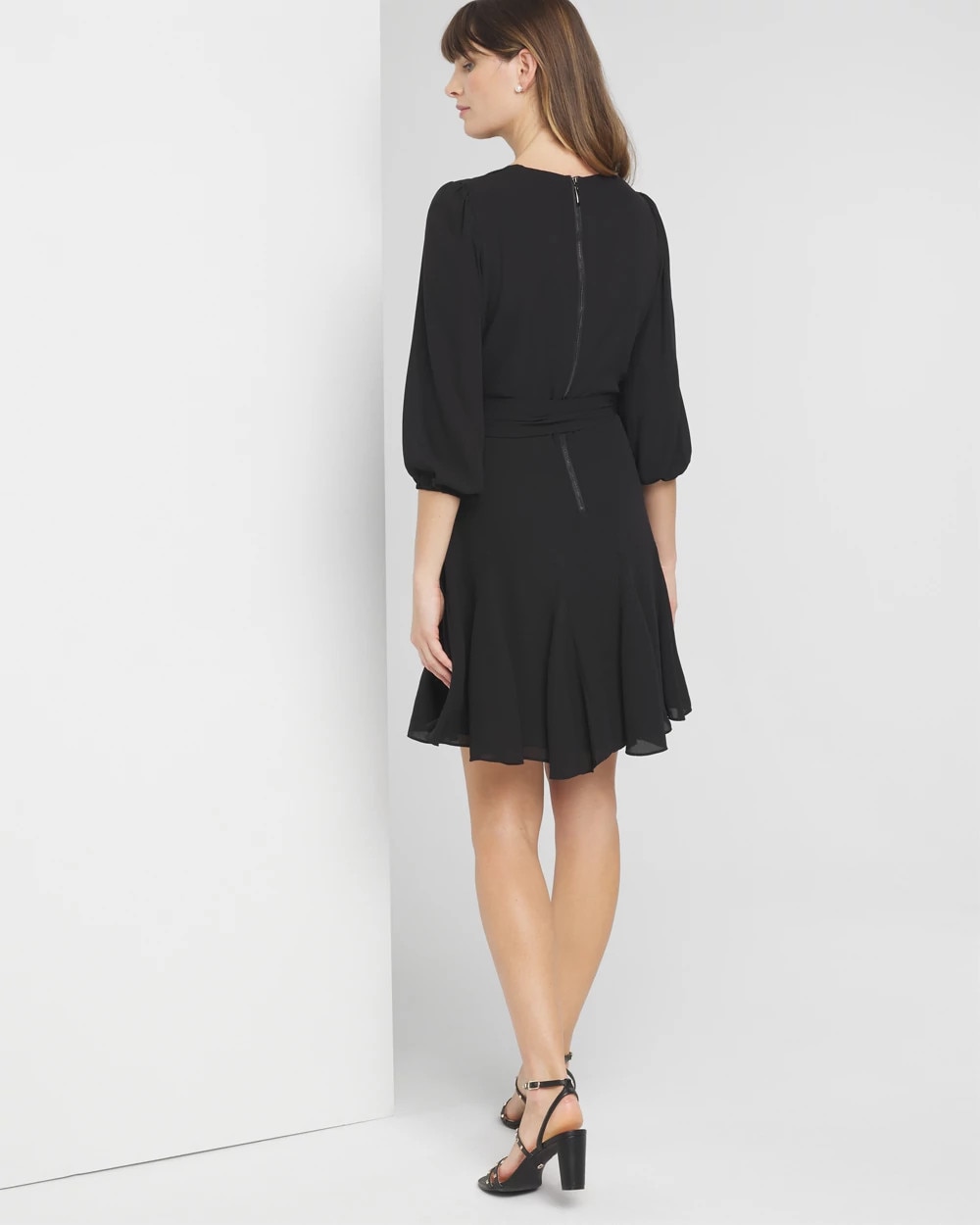 Elbow-Sleeve Godet Dress