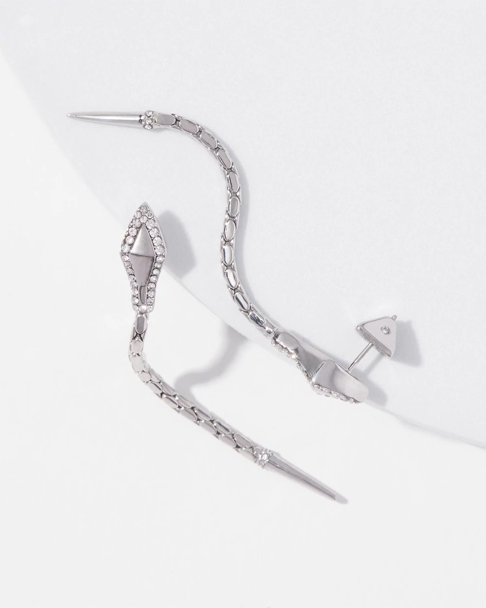 Linear Silvertone Snake Earrings