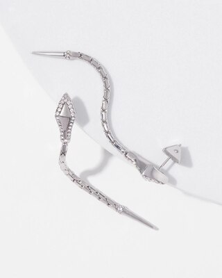 Linear Silvertone Snake Earrings