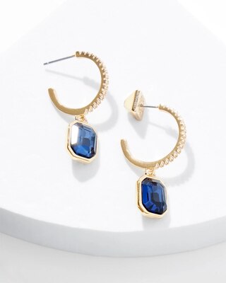 Gold Dark Blue Drop Hoop Earrings