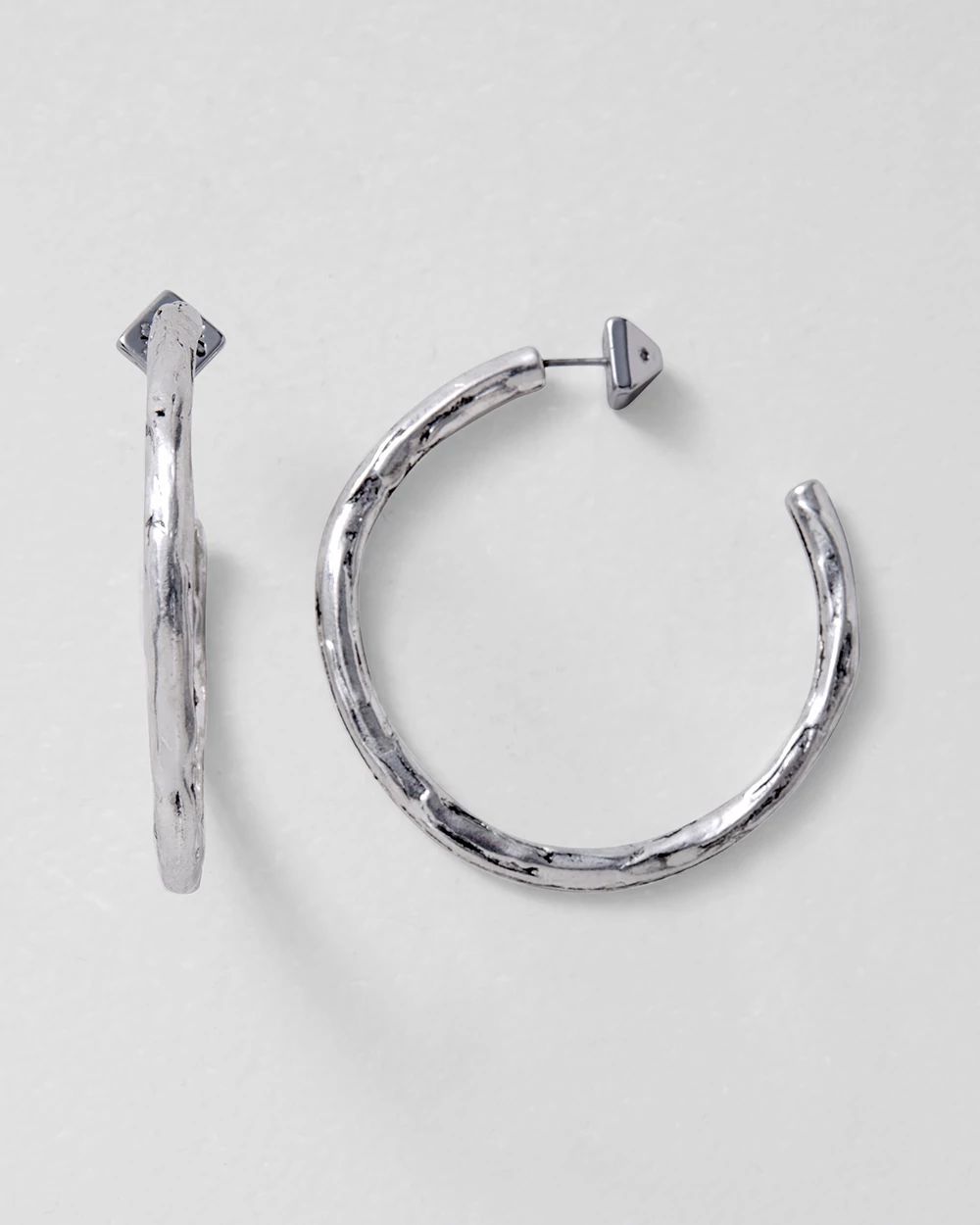 Textured Silvertone Hoop Earrings