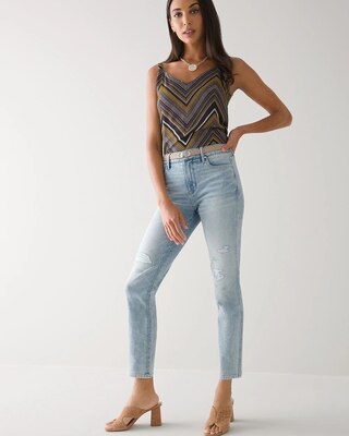Curvy-Fit High-Rise Sculpt Destructed Straight Jeans