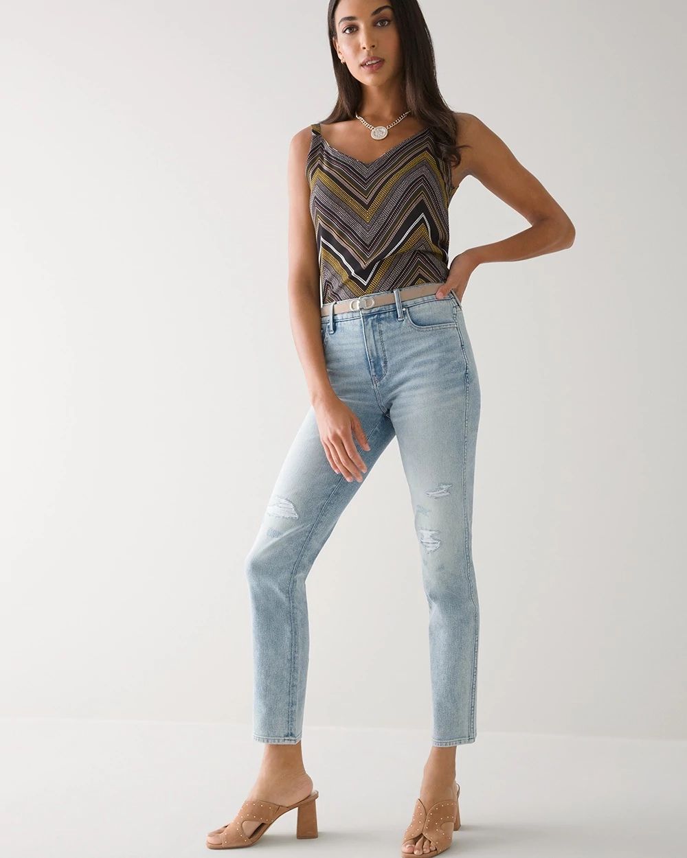 Curvy-Fit High-Rise Sculpt Destructed Straight Jeans