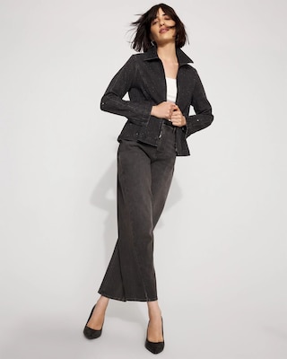 Rhinestone Peplum Denim Jacket click to view larger image.