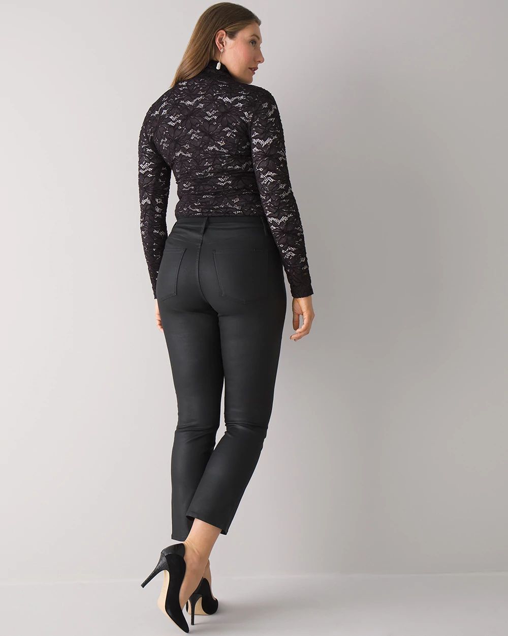 Curvy-Fit High-Rise Coated Bootcut Crop Jeans