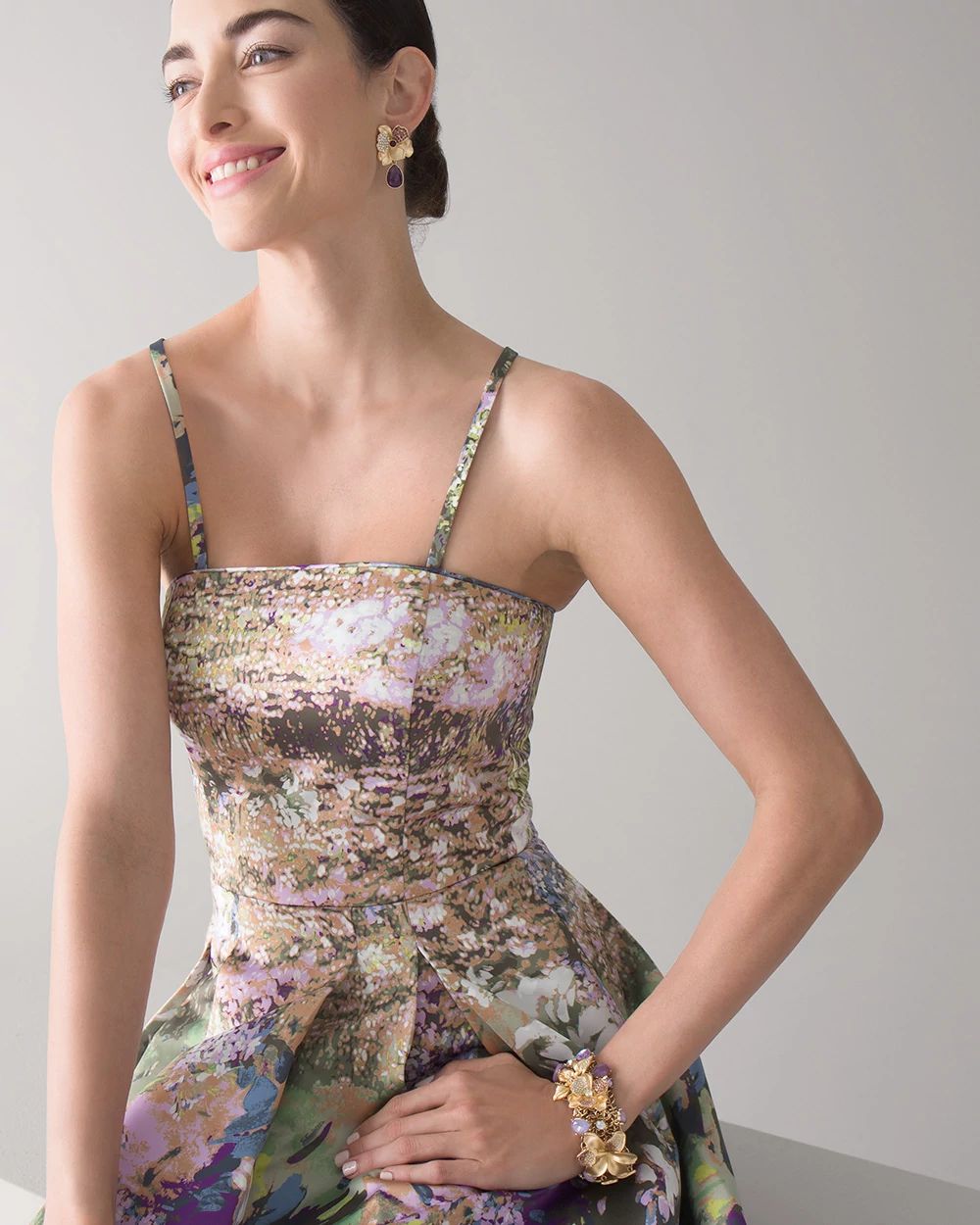 Strapless Watercolor Print Fit & Flare Dress