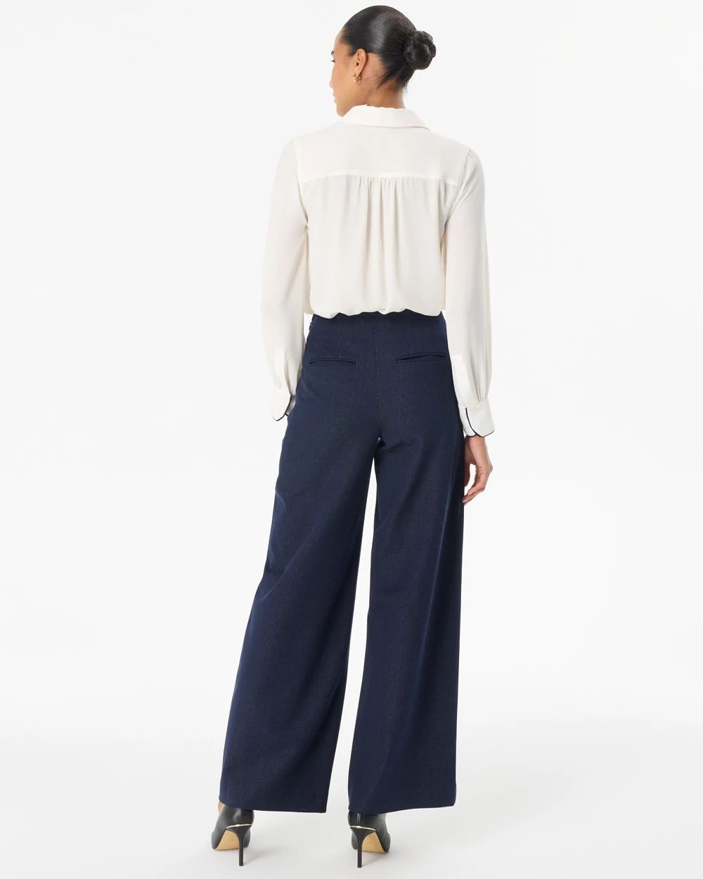 Denim-Look High Rise Wide Leg Pant click to view larger image.