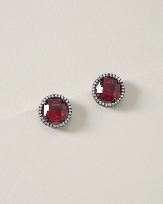 Hematite & Red Cubic Zirconia Stud Earrings click to view larger image.