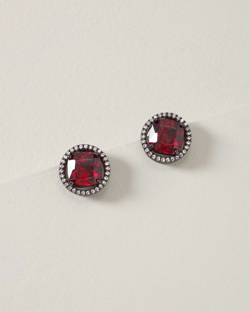 Hematite & Red Cubic Zirconia Stud Earrings