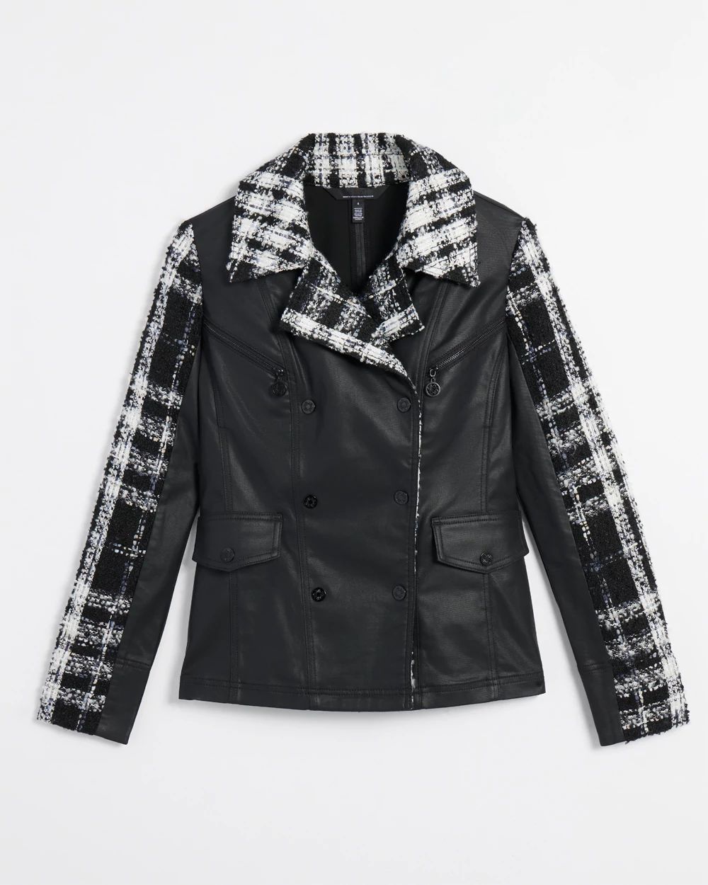 Petite Tweed Pieced Coated Moto Jacket