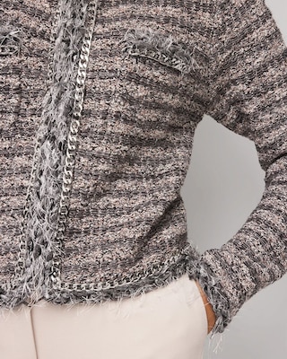 Chain-Trim Tweed Sweater Jacket click to view larger image.