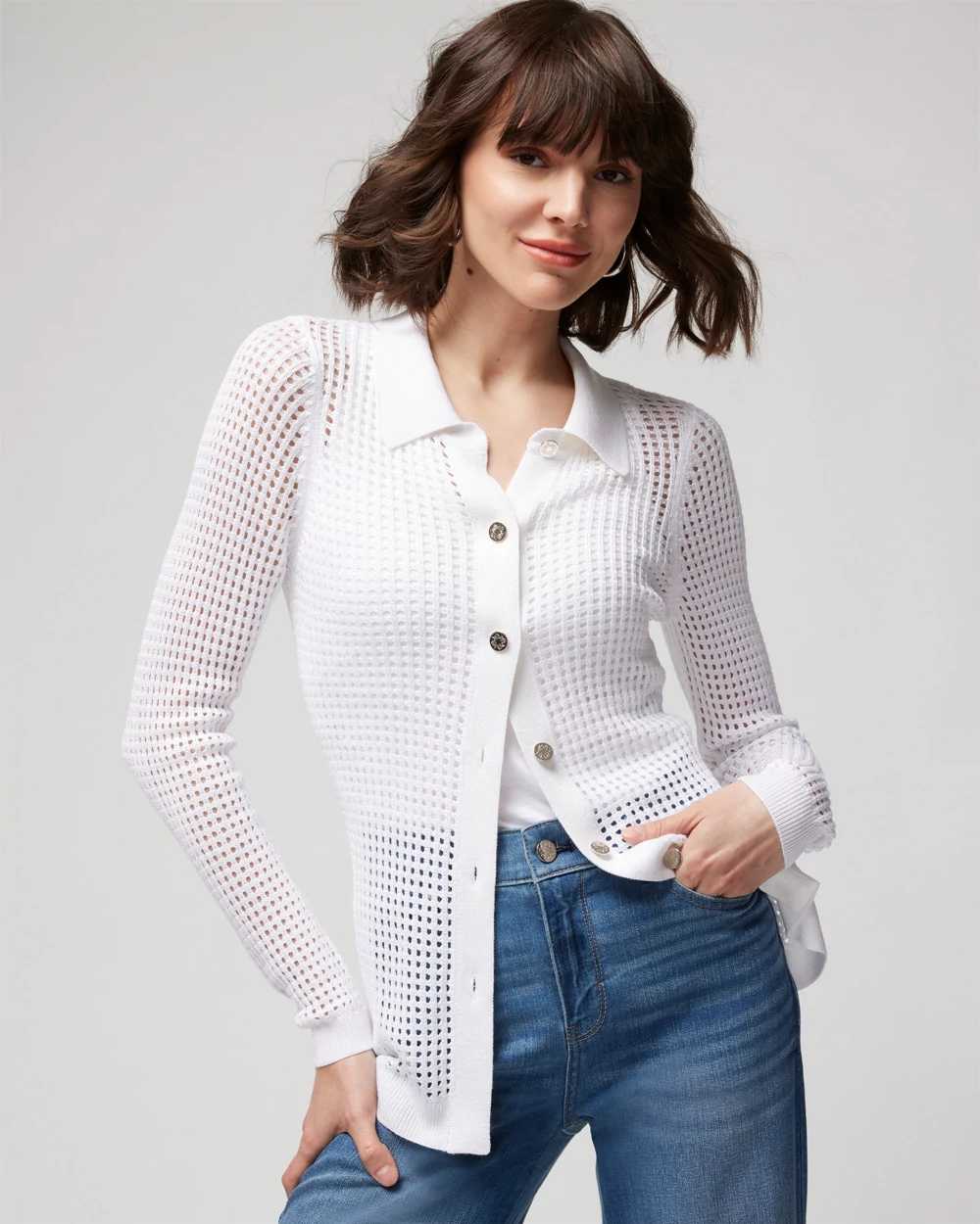 White open stitch cardigan discount