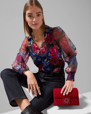 Organza Sleeve Silk Burnout Blouse