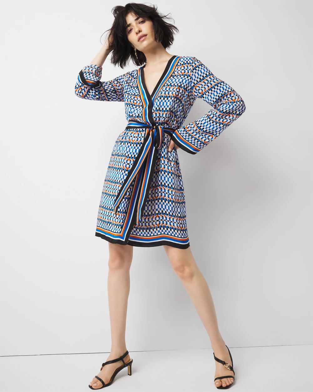 Long-Sleeve Surplice Mini Dress