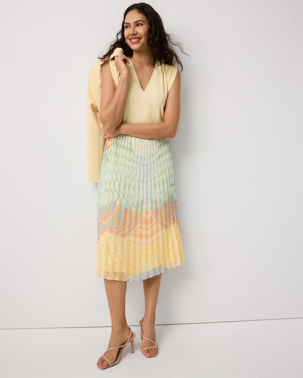 Pleated Chiffon Midi Skirt