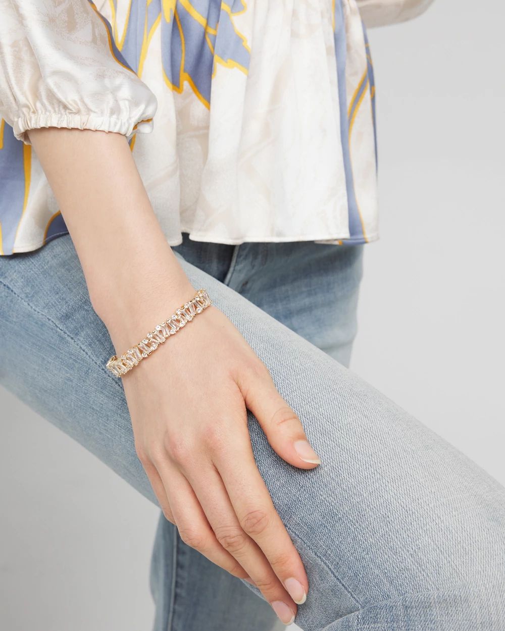 Gold Crystal Baguette Stretch Bracelet