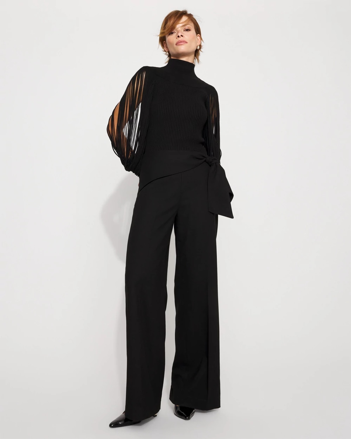 White House Black Market Tie Detail Wide-leg Pants In Black