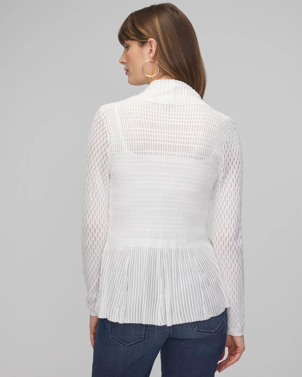 Petite Long Sleeve Pointelle Peplum Cardigan