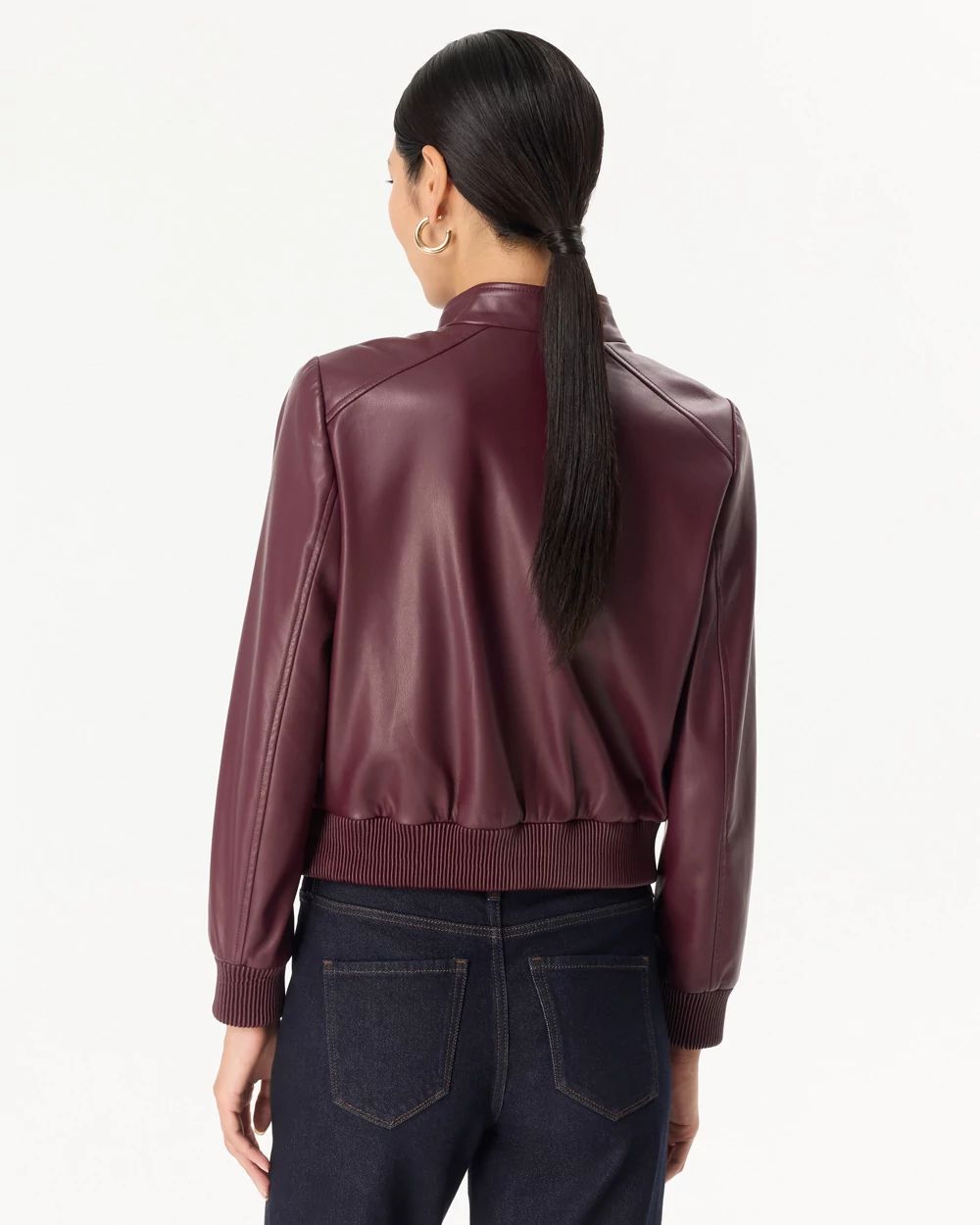 Faux Leather Bomber Jacket click to view larger image.