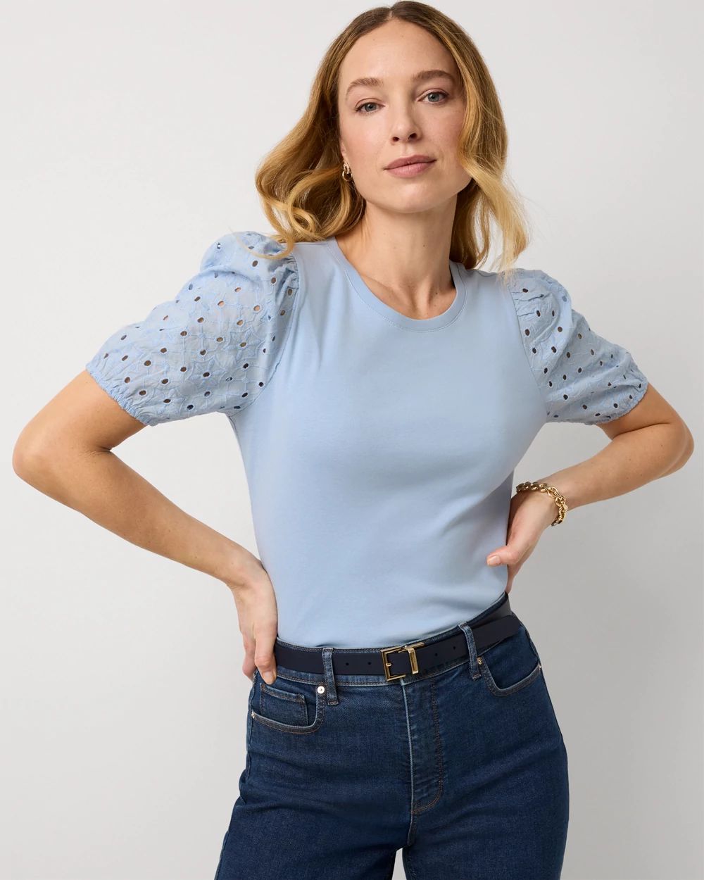Eyelet Sleeve Cotton Tee