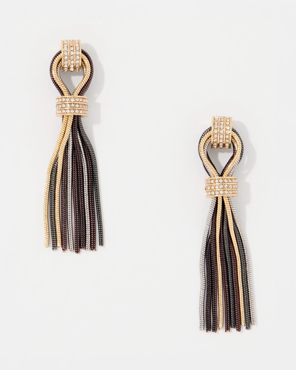 Tri-Color Fringe Drop Earrings click to view larger image.