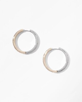 Mixed Metal Reversible Medium Pave Hoop Earrings