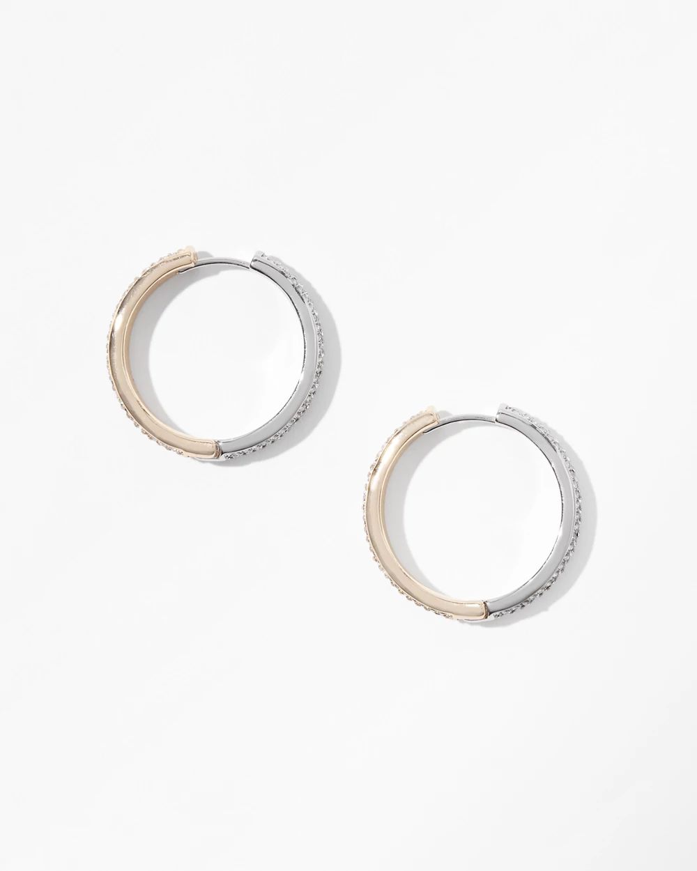 Mixed Metal Reversible Medium Pave Hoop Earrings