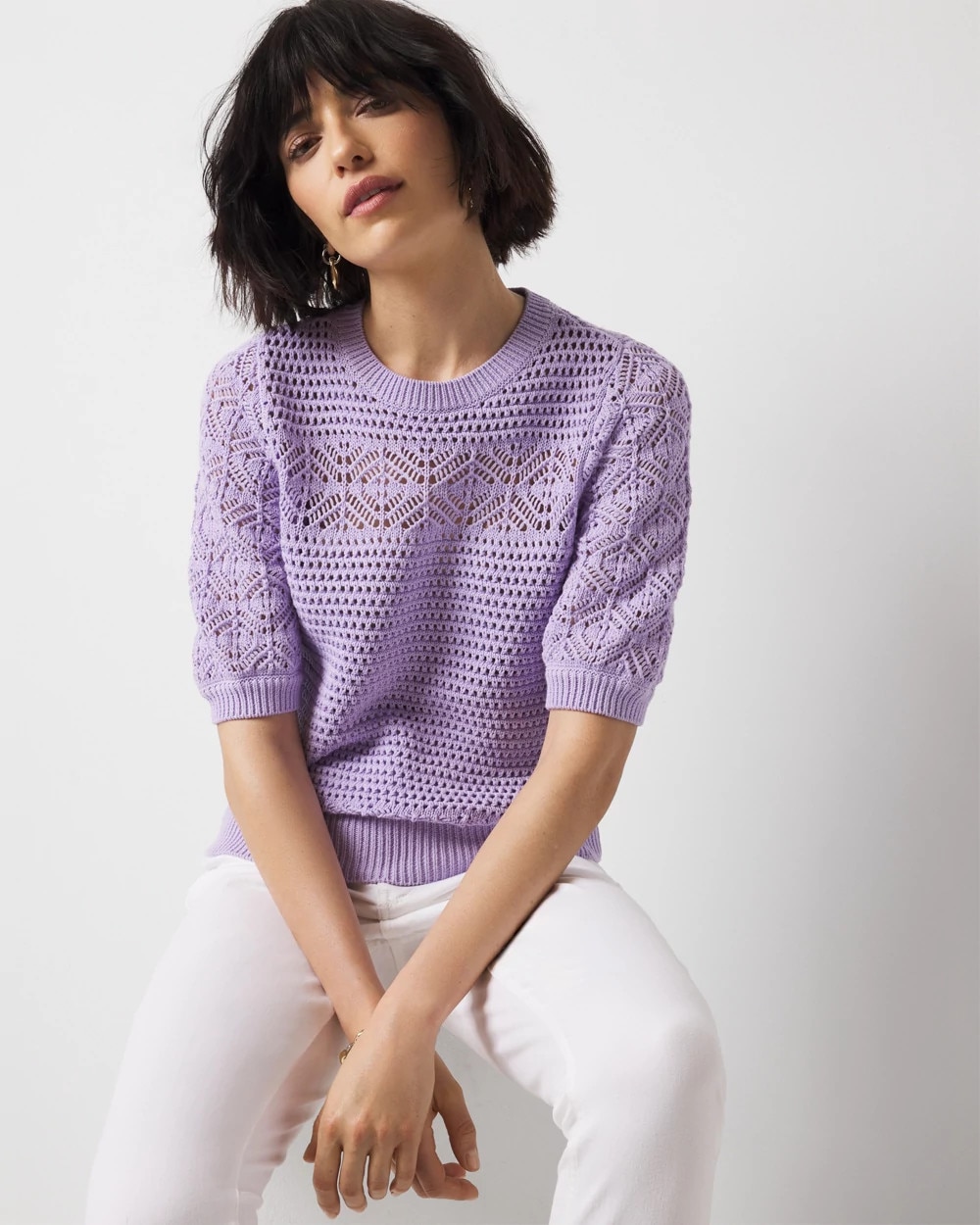 Puff Sleeve Pointelle Sweater