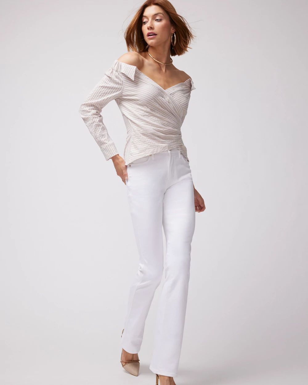 Off-the-Shoulder Seersucker Surplice Top