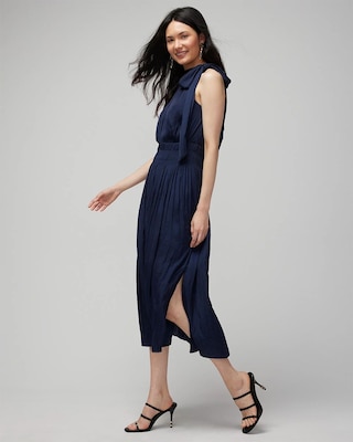 Sleeveless Tie-Neck Smocked Midi Dress