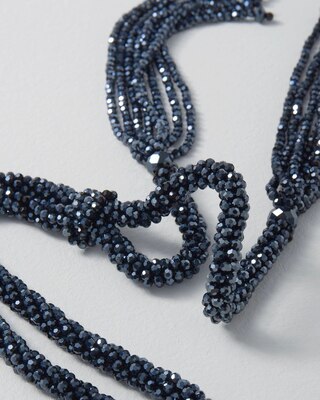 Navy Beaded Y-Neck Tassel Necklace