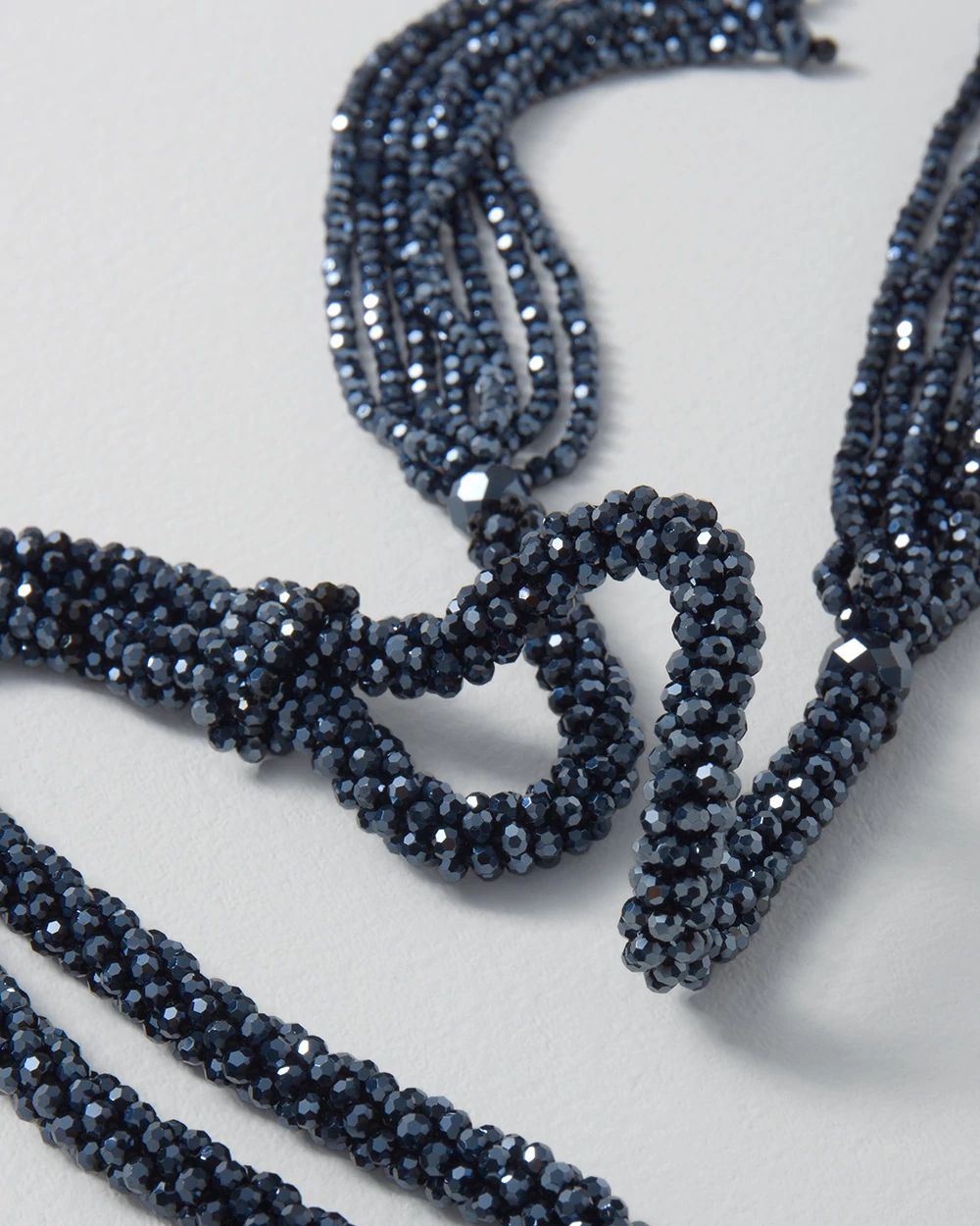 Navy Beaded Y-Neck Tassel Necklace