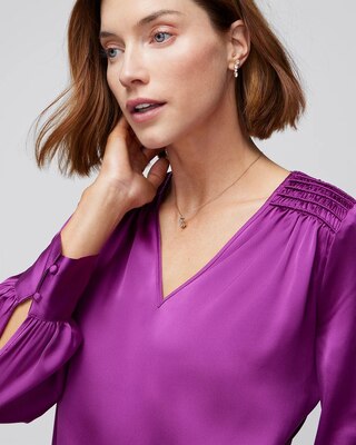 Smocked Shoulder Satin Blouse