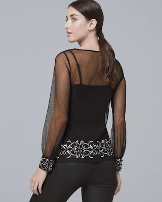 Floral-Embroidered Mesh Top click to view larger image.