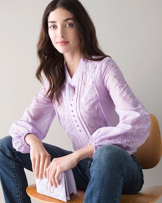 EMBROIDERED SILK/COTTON VOILE BLOUSE