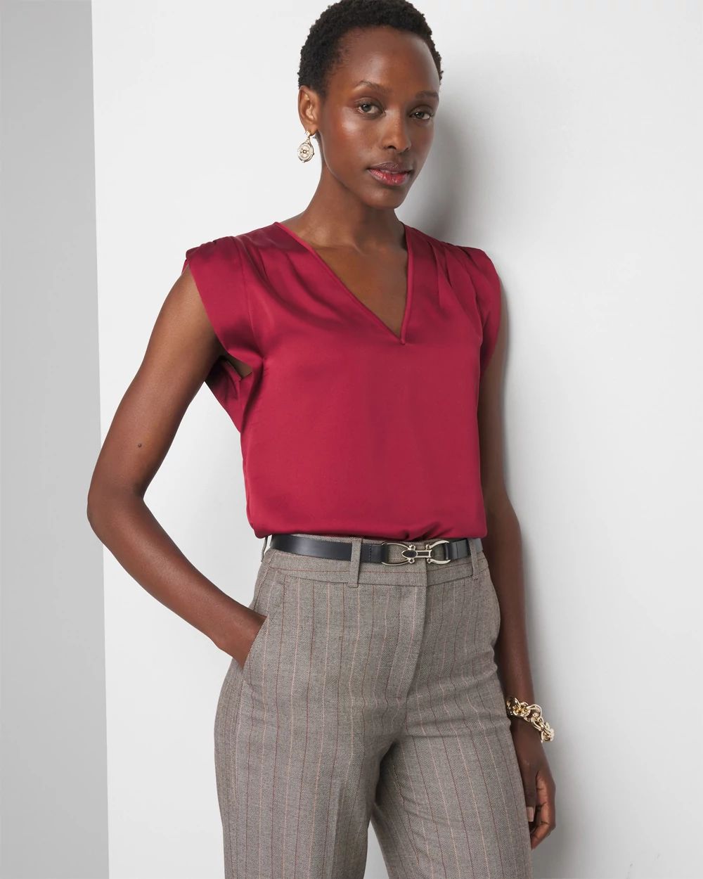 V-neck Ruched Shoulder Shell Top