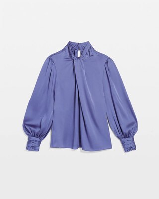 Long Sleeve Twisted Neck Satin Blouse click to view larger image.