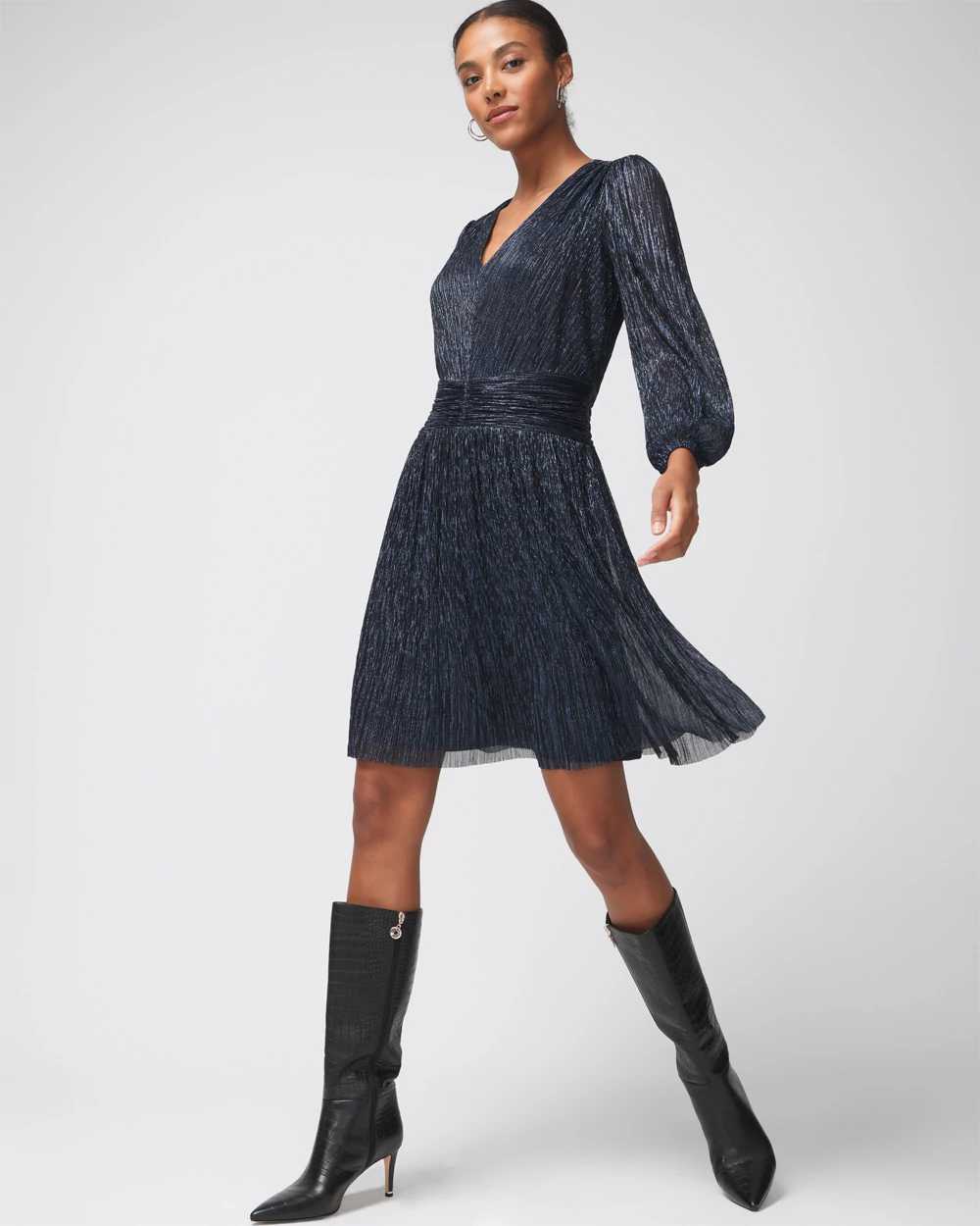 Long Sleeve Metallic Sparkle Mini Dress click to view larger image.