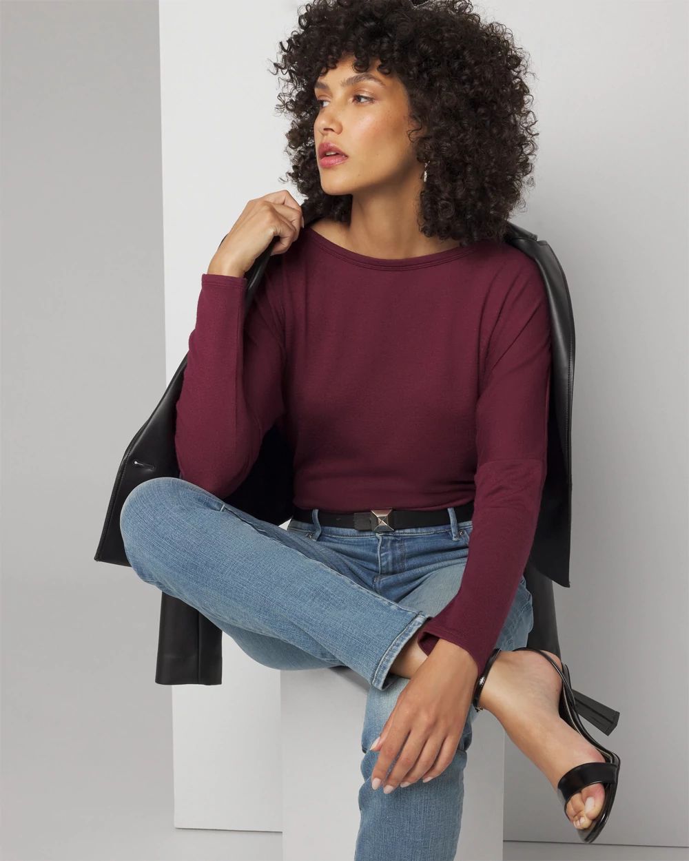 Long Sleeve Knit Top with Cutout Back
