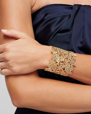 Gold Metal Lace Cuff Bracelet click to view larger image.