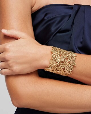 Gold Metal Lace Cuff Bracelet