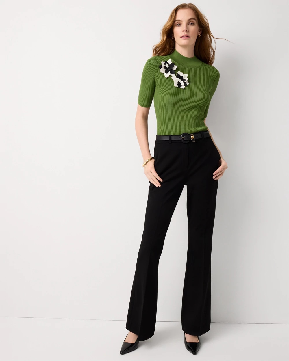 Floral Applique Mockneck Pullover