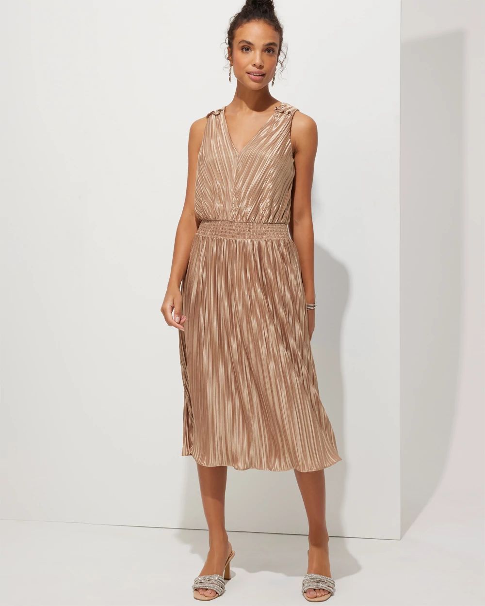 Outlet WHBM Sleeveless Pleated Satin Midi Dress