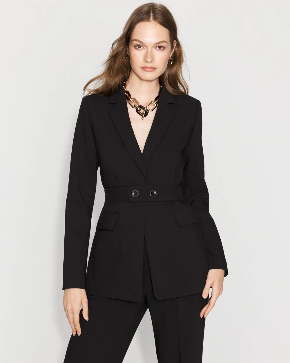 Belted One-Button Blazer