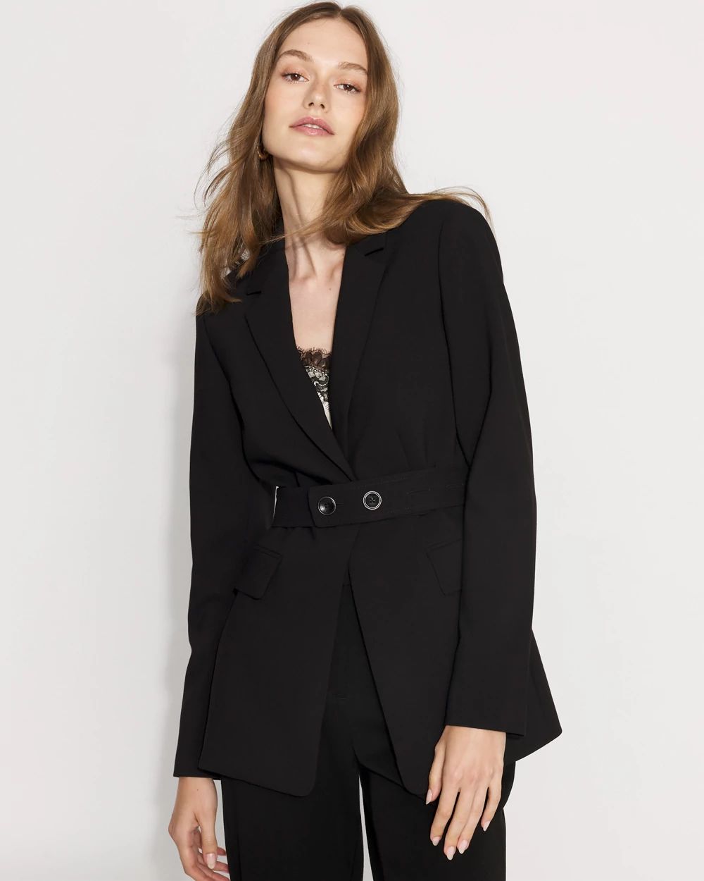 Belted One-Button Blazer