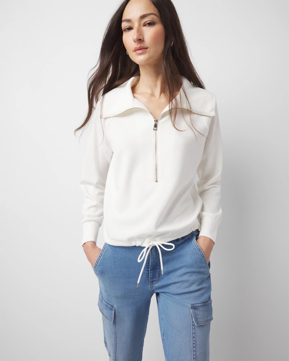 Petite Mock Neck Half-Zip Pullover