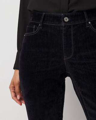 Petite Flocked Denim Mid Rise Bootcut Jean click to view larger image.