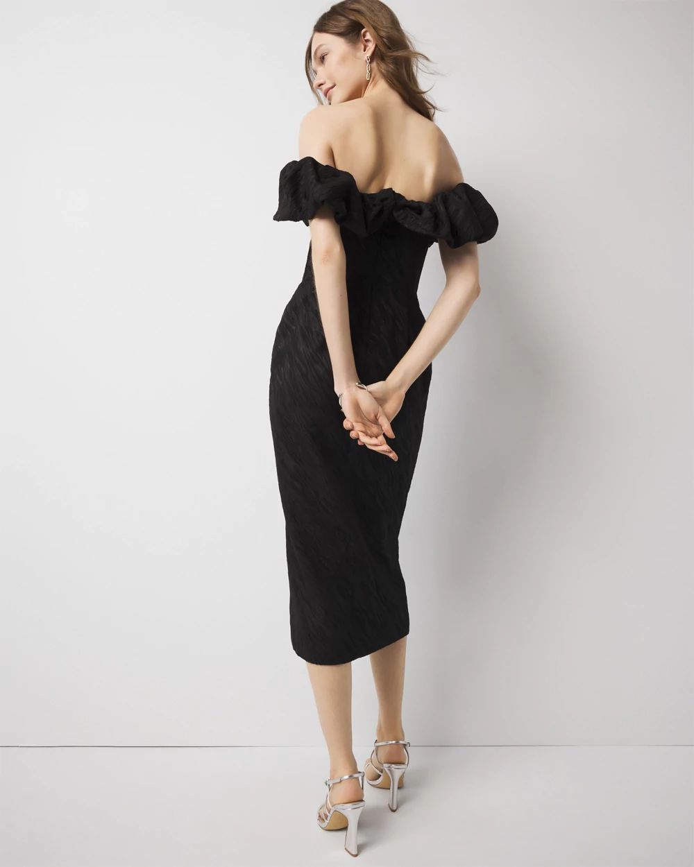 Off-the-Shoulder Jacquard Midi Dress